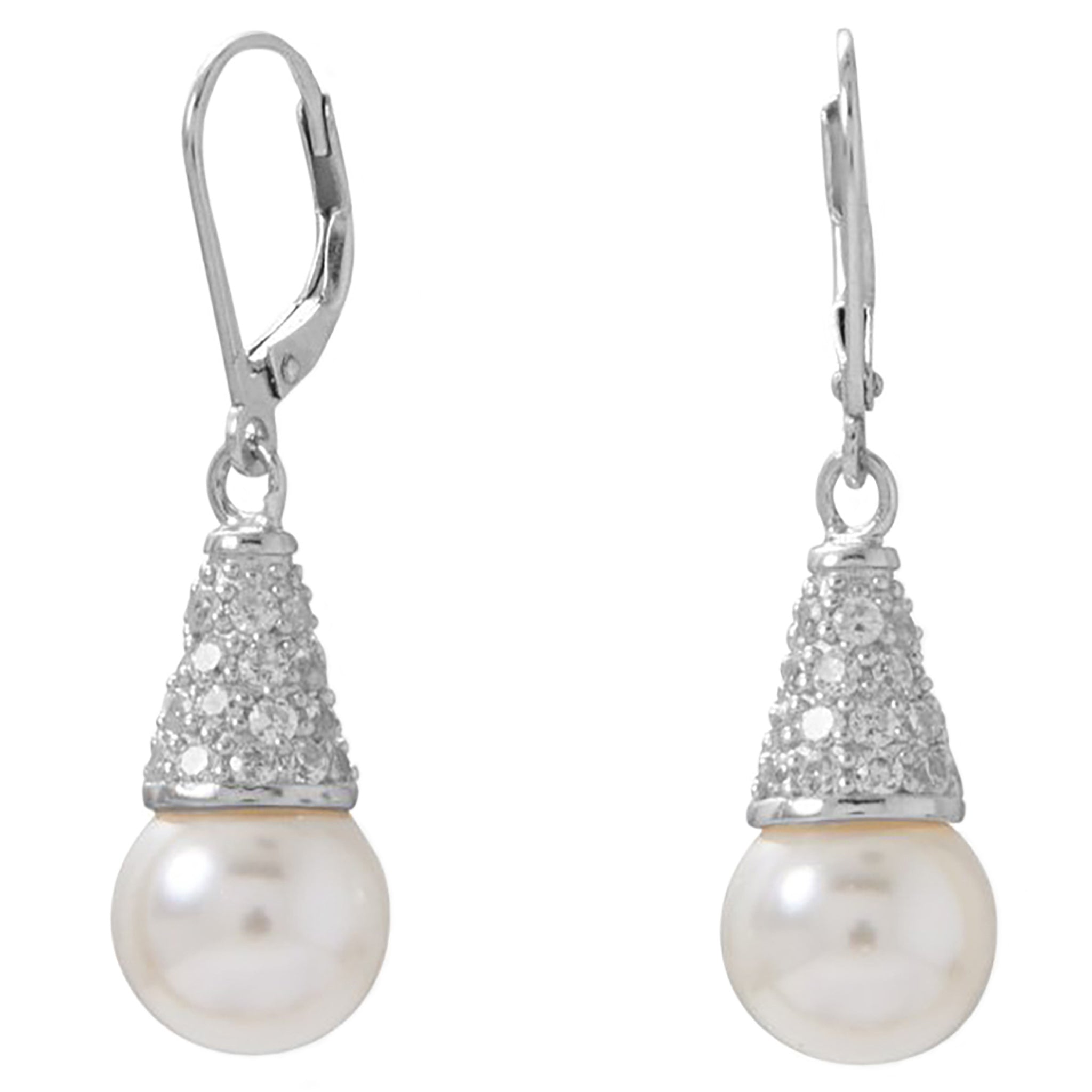 Zirconia Coned Pearl Earrings