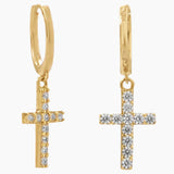 Zirconia Cross Gold Hoop Earrings