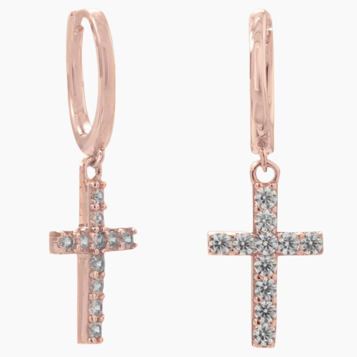 Zirconia Cross Rose Gold Hoop Earrings