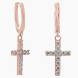 Zirconia Cross Rose Gold Hoop Earrings
