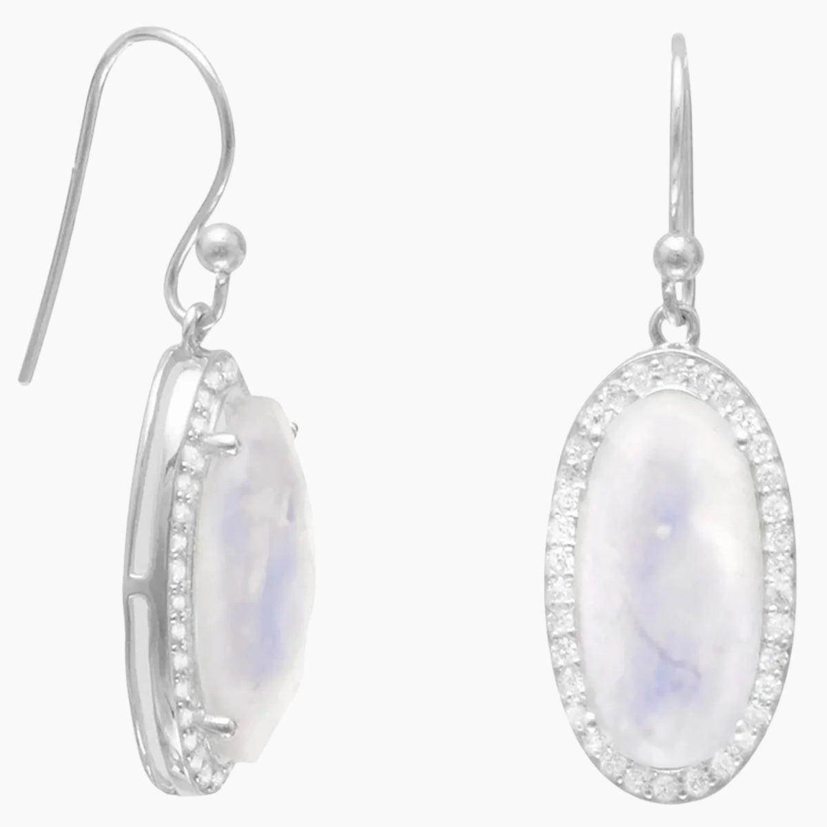 Zirconia Edged Rainbow Moonstone Earrings