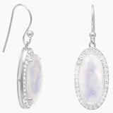 Zirconia Edged Rainbow Moonstone Earrings