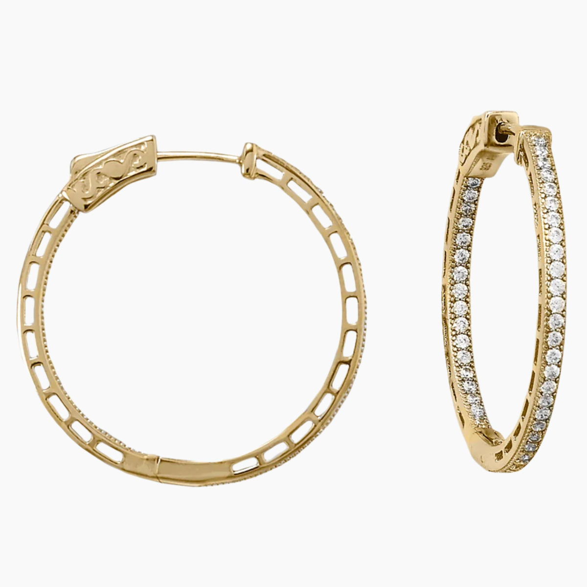Zirconia In-Out Gold Hoop Earrings Side View
