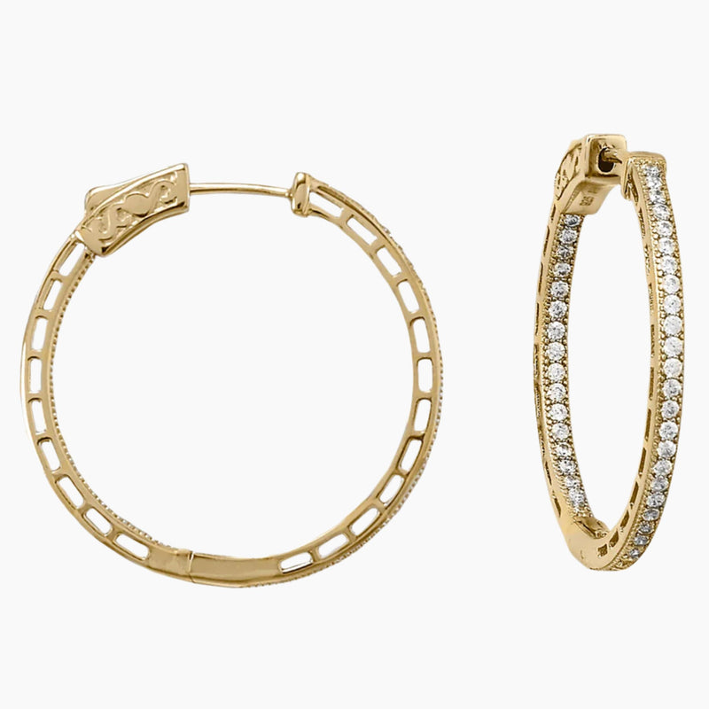 Zirconia In-Out Gold Hoop Earrings Side View