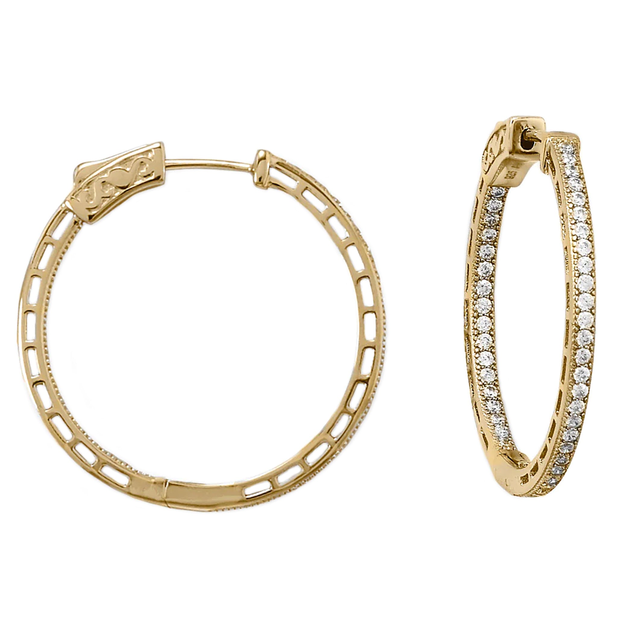 Zirconia In-Out Gold Hoop Earrings Side View