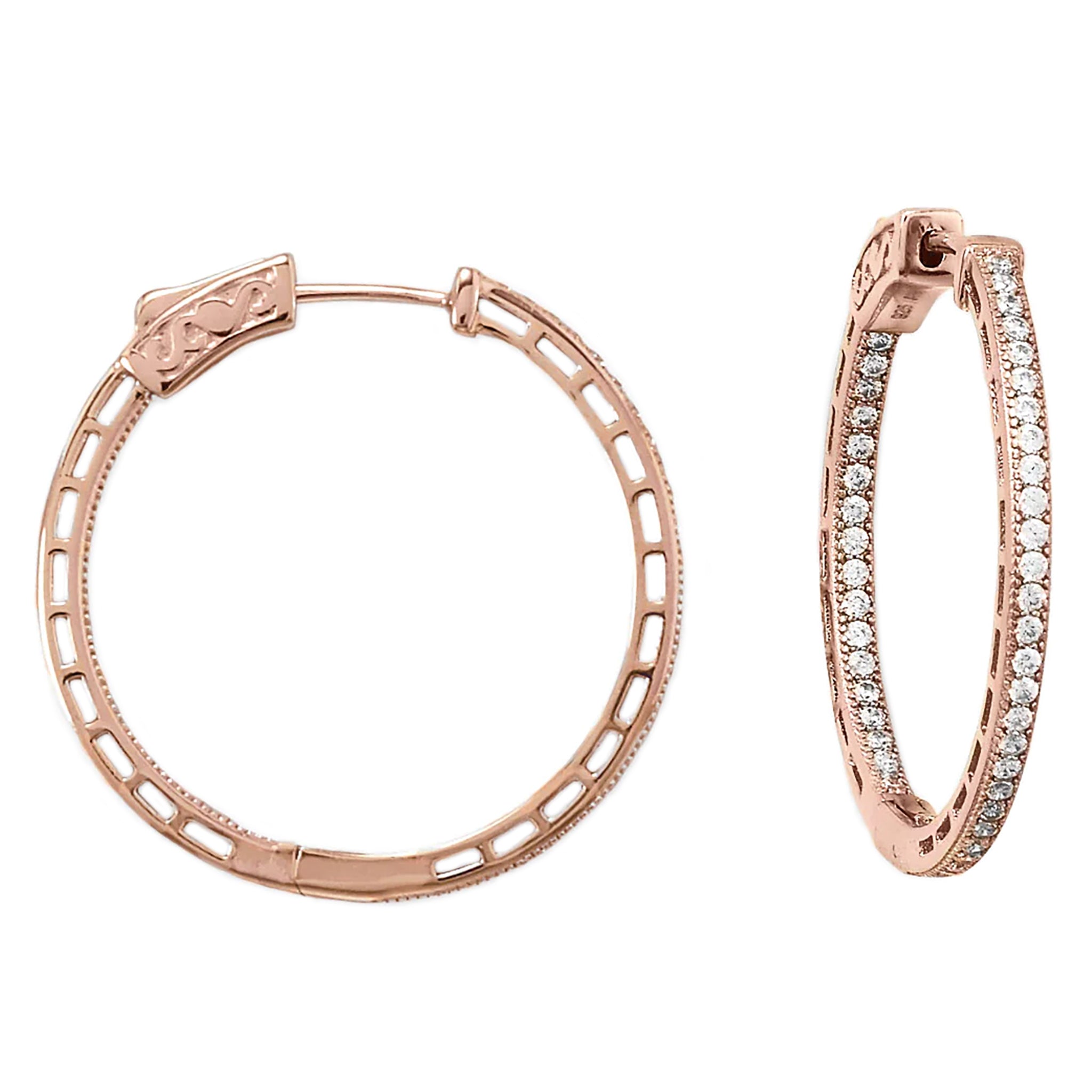 Zirconia In-Out Rose Gold Hoop Earrings Side View