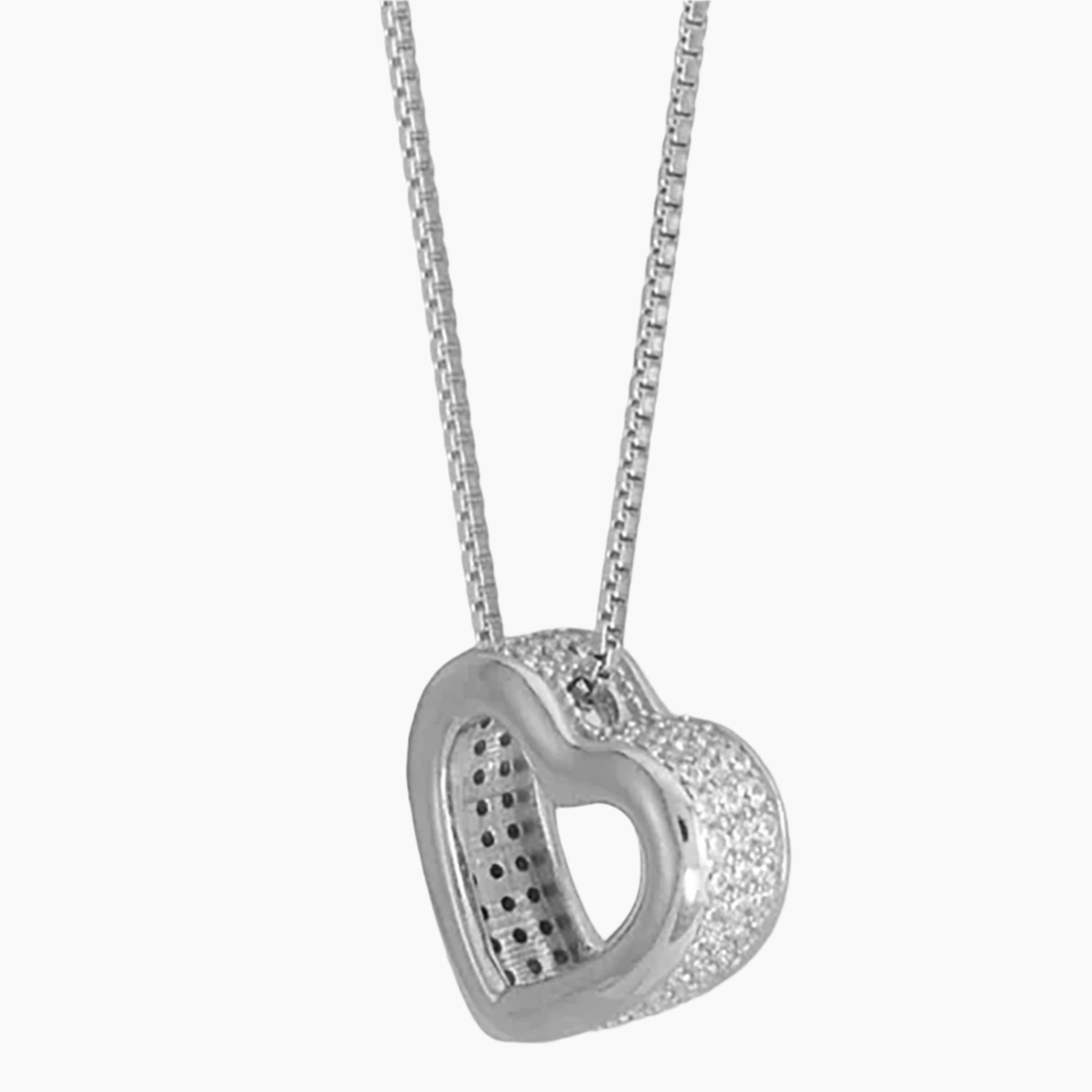 Zirconia Lined Floating Heart Necklace