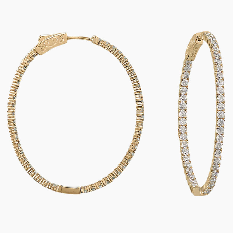 Zirconia Oval Gold Hoop Earrings Side View