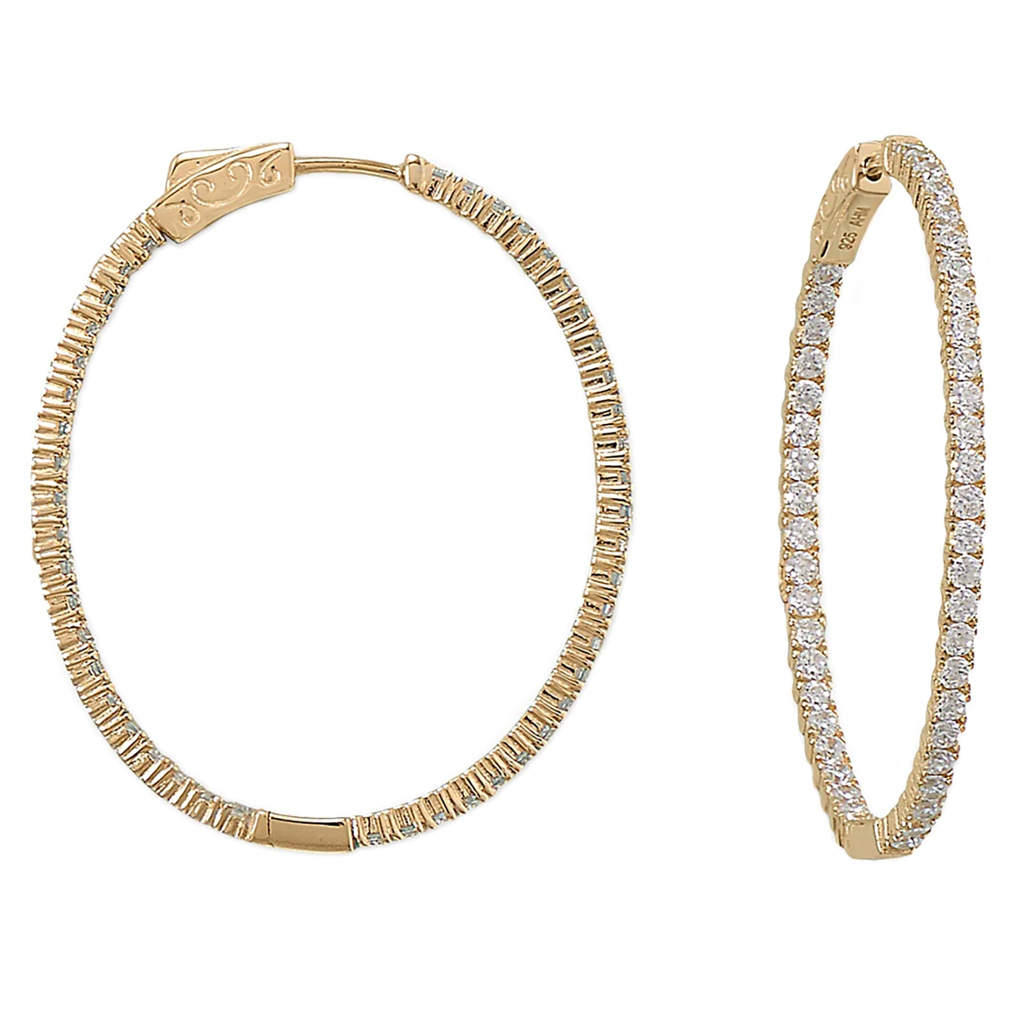 Zirconia Oval Gold Hoop Earrings Side View