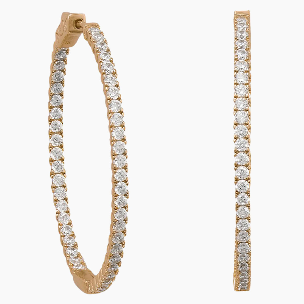 Zirconia Oval Gold Hoop Earrings