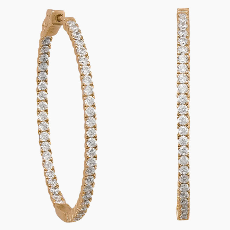 Zirconia Oval Gold Hoop Earrings