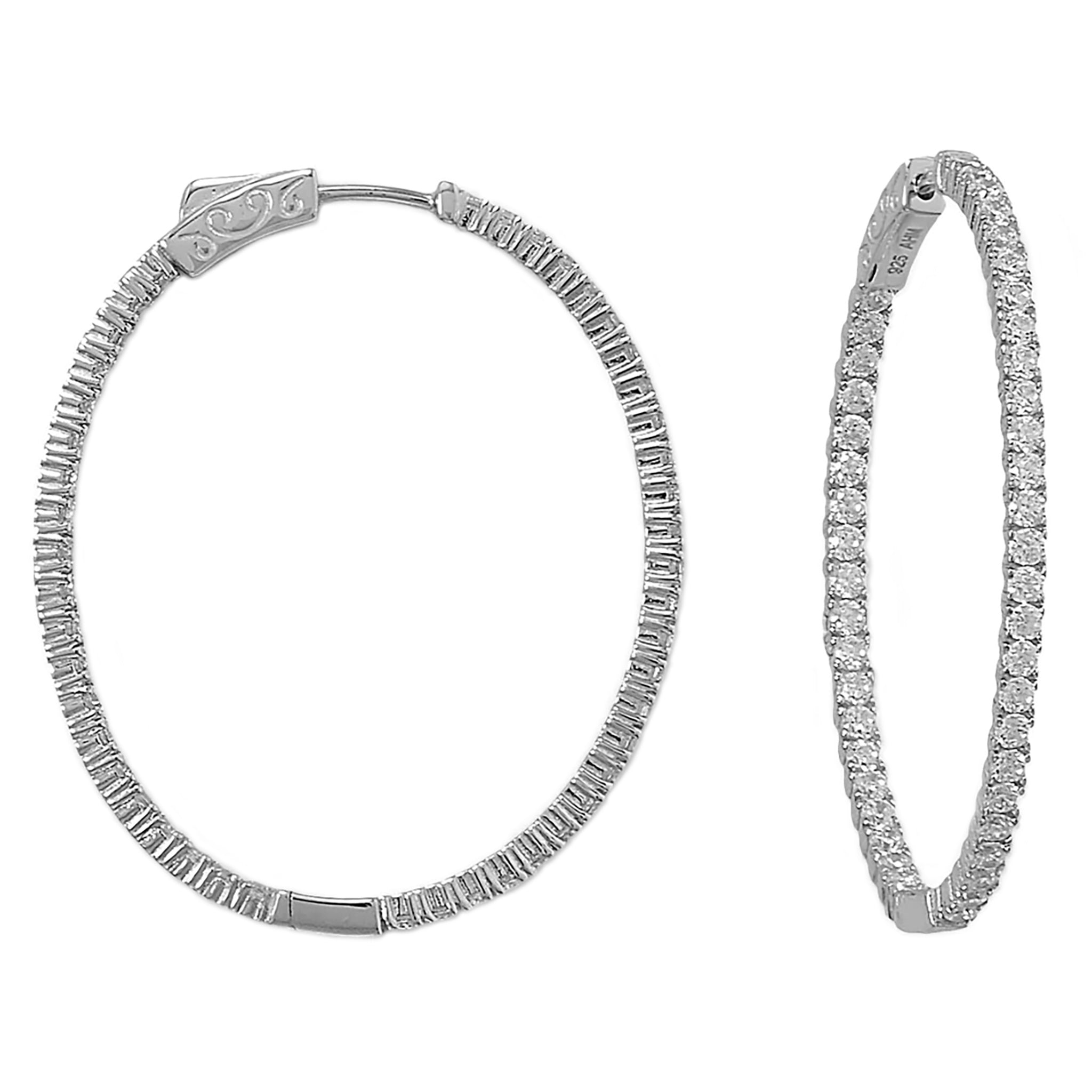 Zirconia Oval Hoop Earrings Side View