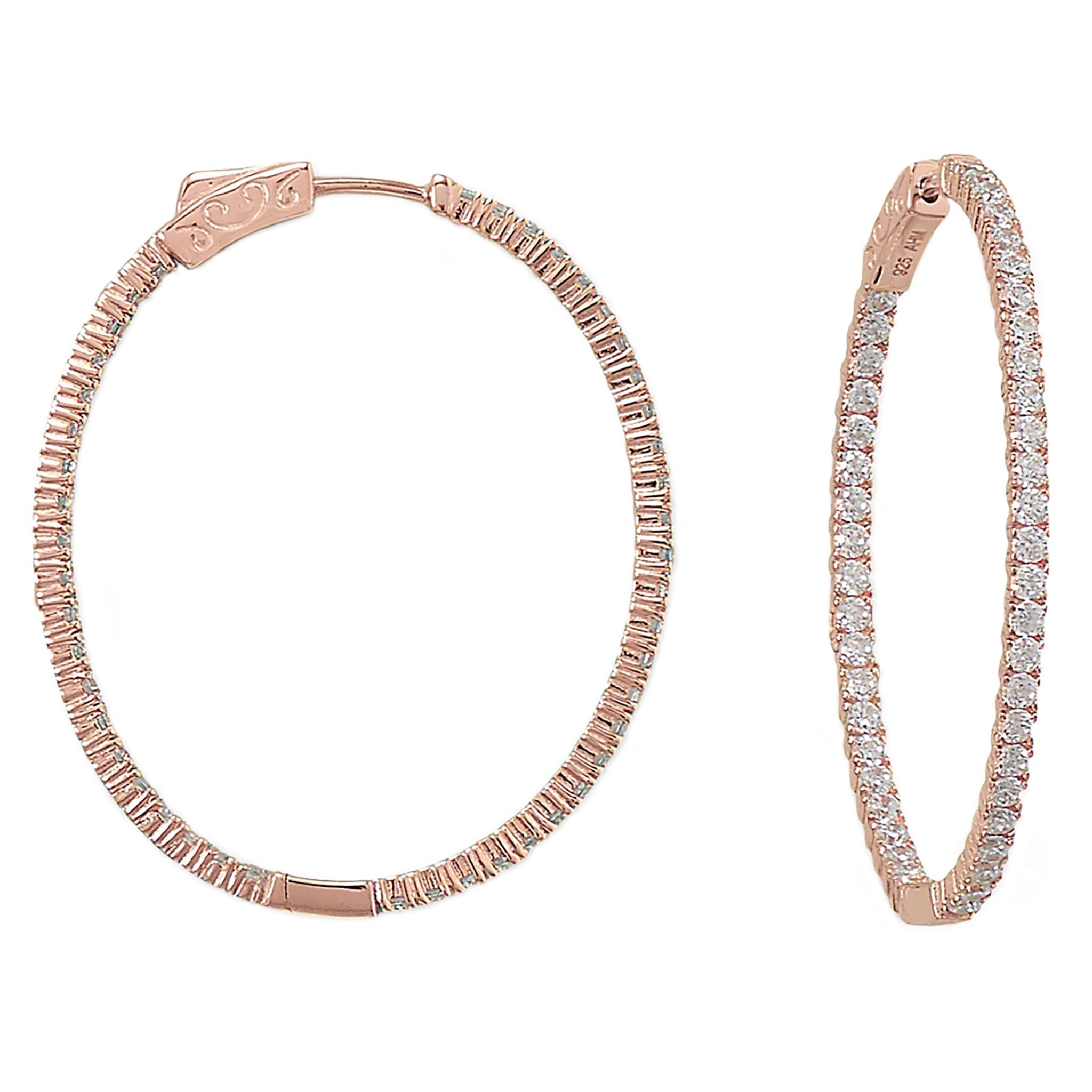 Zirconia Oval Rose Gold Hoop Earrings Side View