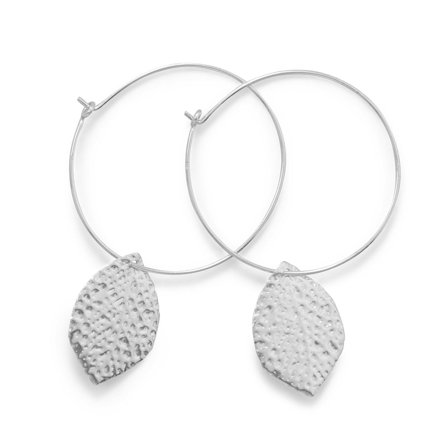 Leaf Drop Sterling Silver Hoop Earrings